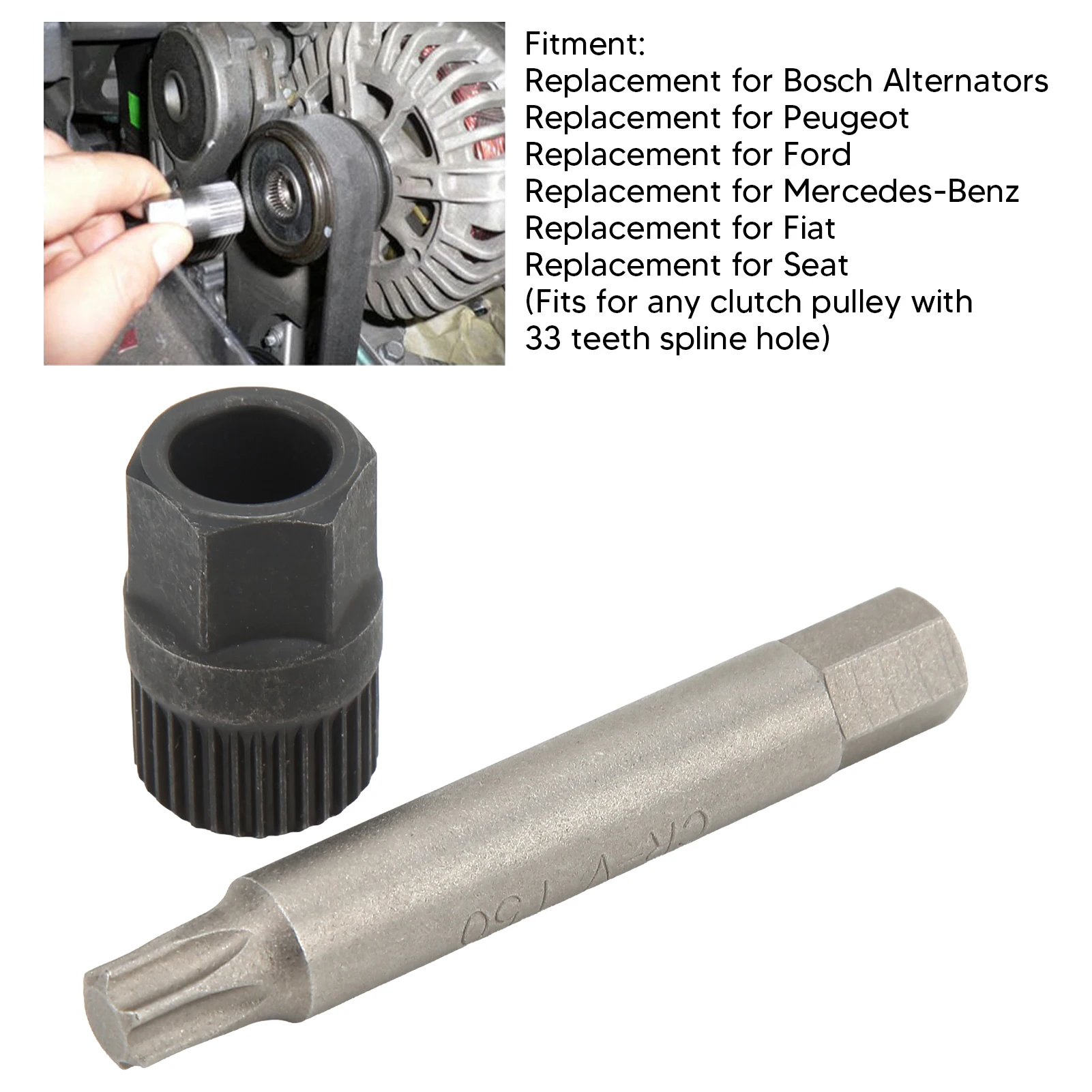 Alternator Pulley Wrench Kit 33 Teeth Spline Socket Drill Bit Puller Remover Tool Replacement For Bosch Alternators