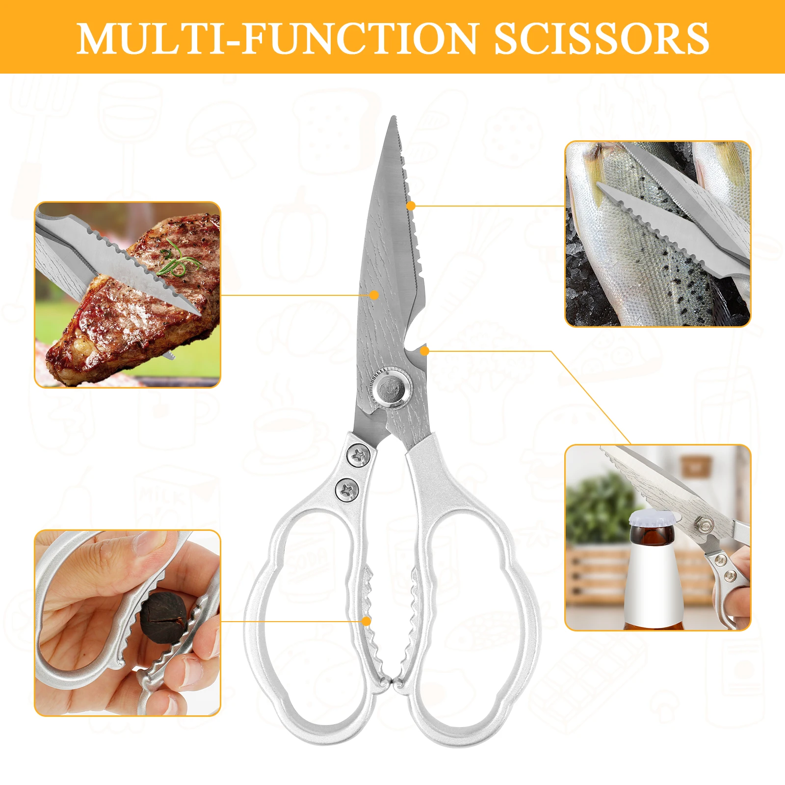 8.9 Inch Stainless Steel Scissors Multipurpose Shears with Ergonomic Anti-Slip Handle for Cutting Food Meat