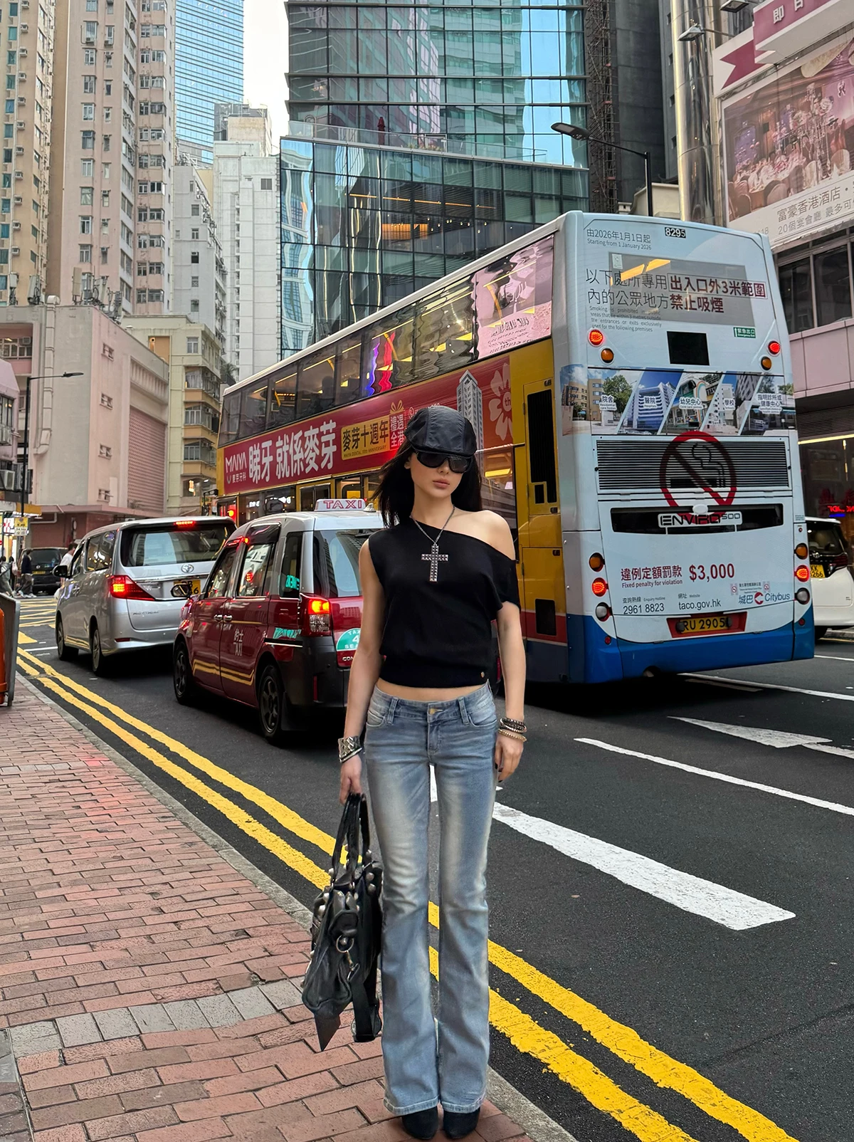 

ICVIBE Simple Faion High Elastic Magic Asymmetrical Brued White Micro Flared Pants Low Waist Cotton Jeans Women's Faion