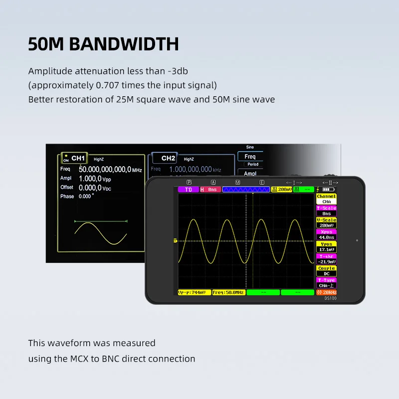 ALIENTEK DS100 Digital Oscilloscope Handheld Multimeter Dual Channel Sampling Rate 250MSa/S Bandwidth Support Waveform Storage