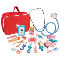 Madeira Pretend Play Doctor Brinquedos Educativos para Crianças, Simulação Médica, Conjunto de Peito de Medicina, Role Playing Toy for Kids