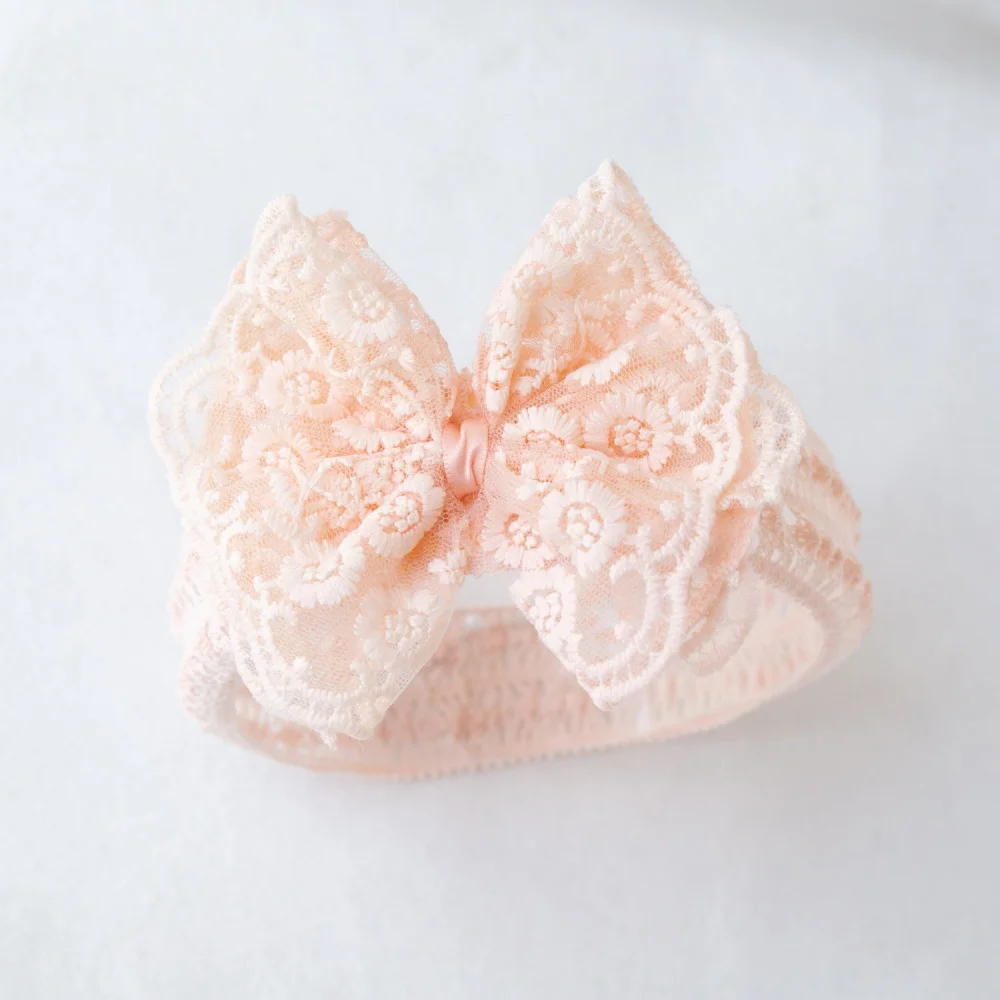 Niedliches Spitzen-Stirnband mit Schleife für Prinzessinnen-Babys, einfarbiges, elastisches Haarband, luxuriöses Kopfschmuck-Geschenk – Detail 6