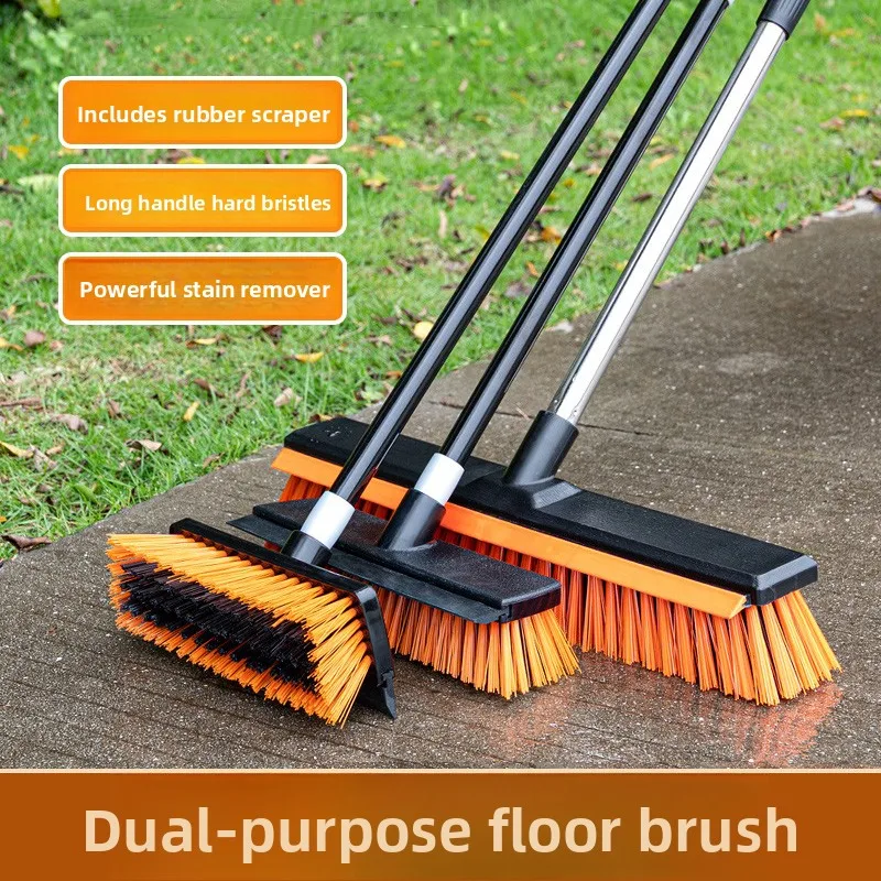 

Щетка для пола с длинной ручкой, жесткой щетиной и скребком для воды, инструмент для уборки двора, для мытья влажных полов