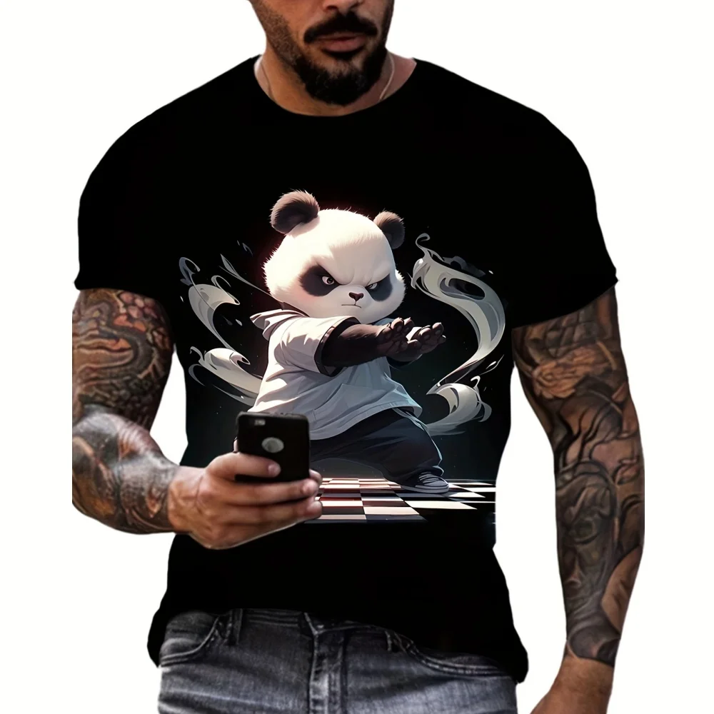 Men\'s T-Shirt Cartoon Panda Pattern 3D Printed Tee Casual Loose Fitting Short Sleeve T-shirts Oversized Men Clothing Tops Summer