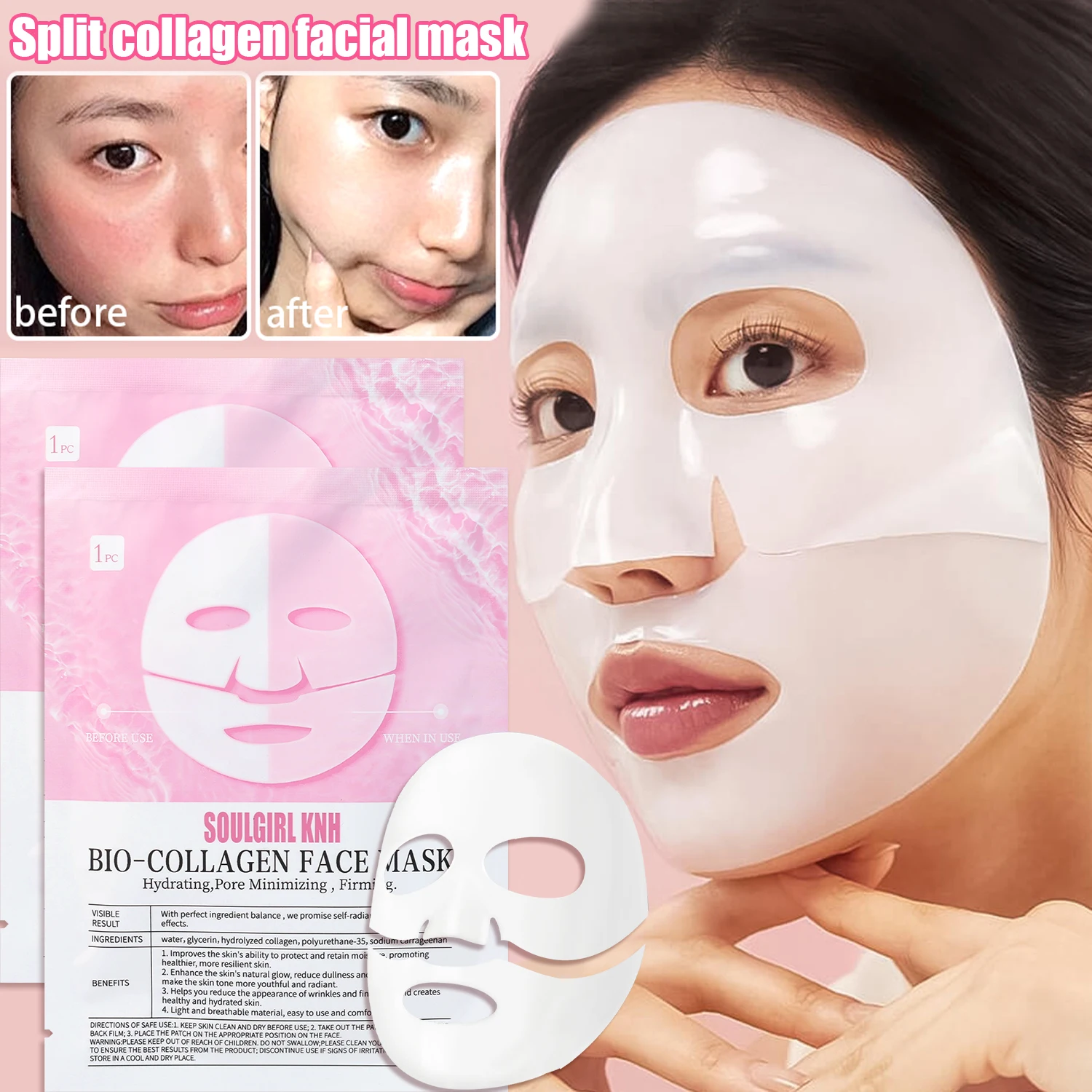 10Pcs Bio Collagen Face Mask Shrink Pores Deep Hydrating Moisturizing Split Mask Firming Nourish Brighten Facial Skin Care Mask - Image 3