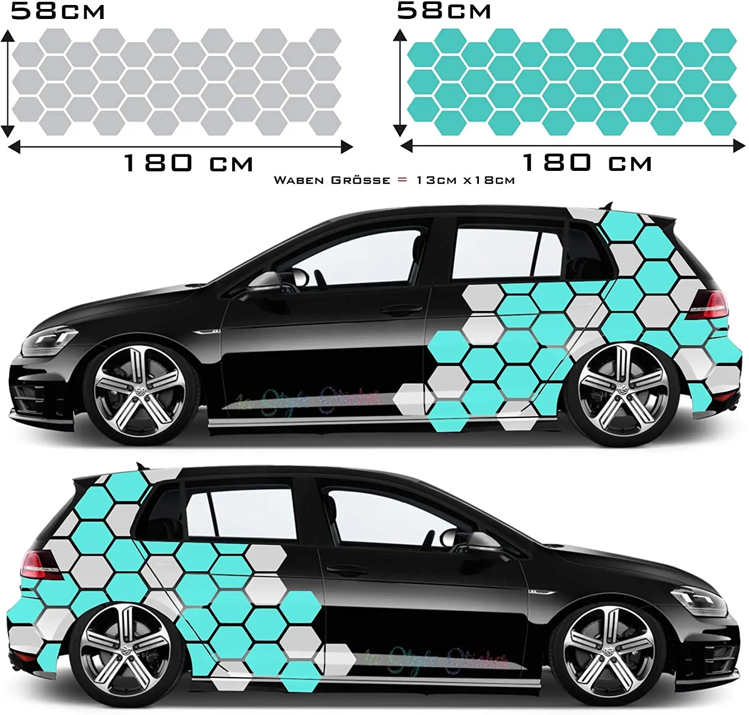 1A style sticker car side sticker set hexagon honeycomb 84 pieces for passenger & driver side car stickers