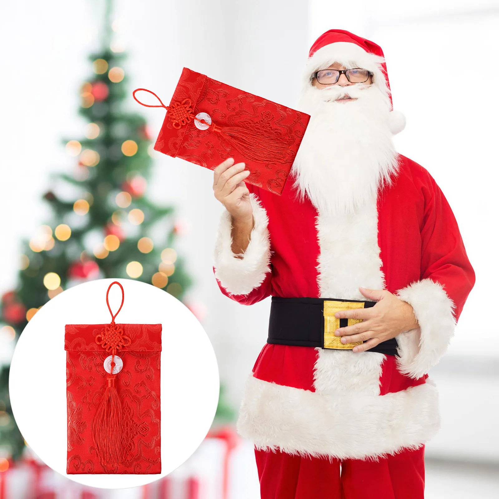 Creatieve Brokaat Rode Envelop Goud Stempelen Ontwerp Nieuwjaar Geldpakket Party Rode Zak Cadeau Geld Opbergtas