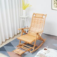 Foldable Outdoor Bamboo Rocking/Sun Chair and Recliner with Armrests Foot Massage Pillow Portable Deck Lounger (Wooden Colour)