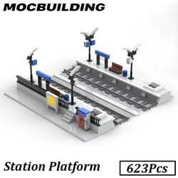 Railroad Station Train Railway Platform Modular Moc Building Blocks Display DIY Bricks Christmas Gifts Assembled Toys