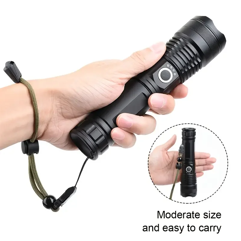 Retractable Flashlight, With USB Charging And Display Power For Outdoor Lighting Strong Light