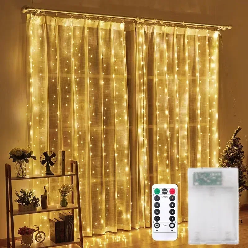 Christmas Lights Curtains for Windows Led Fairy New Year Lighting Room String Battery Powered Garland Waterfalls Decorations