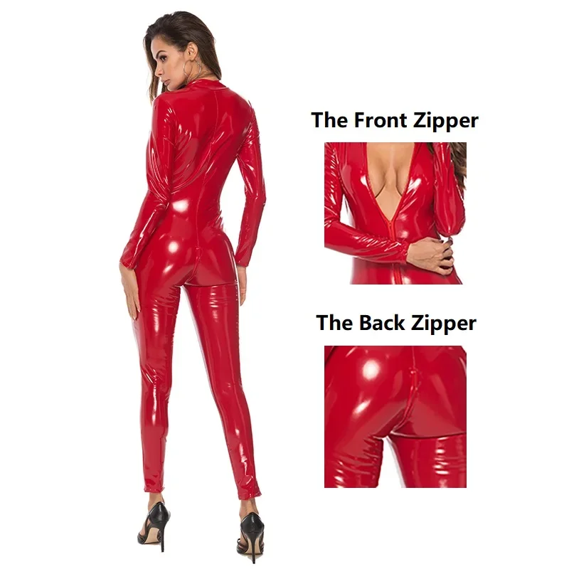 Open Crotch Jumpsuit Faux Leather Exotic Sexy Lingerie Female Bodysuit Plus Size Erotic Latex Catsuit Sex Crotchless Body Suits