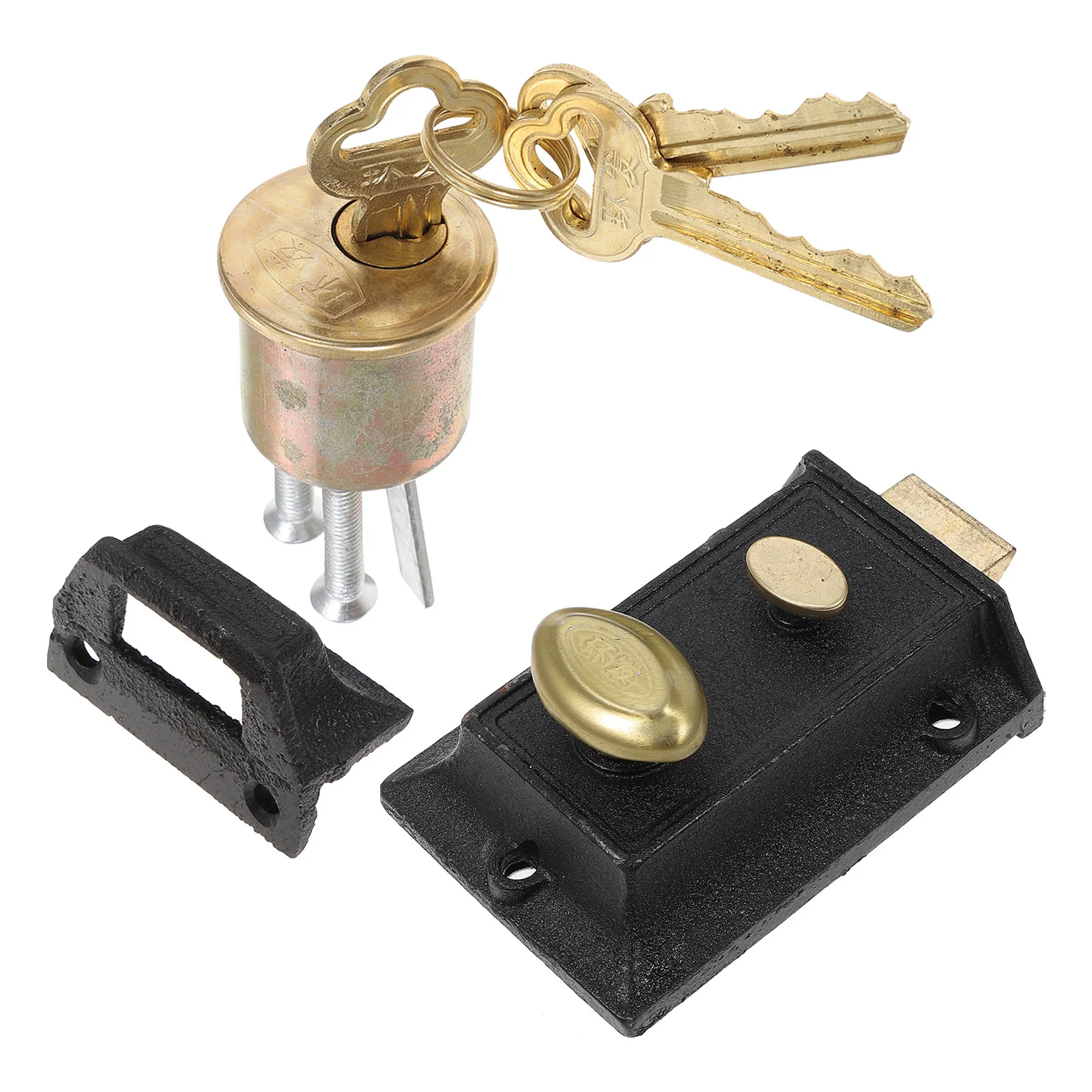 

1Set Double Insurance Spring Door Lock Vintage Copper Iron Anti-Theft Security for Home School Factory Wooden Doors 35-55mm