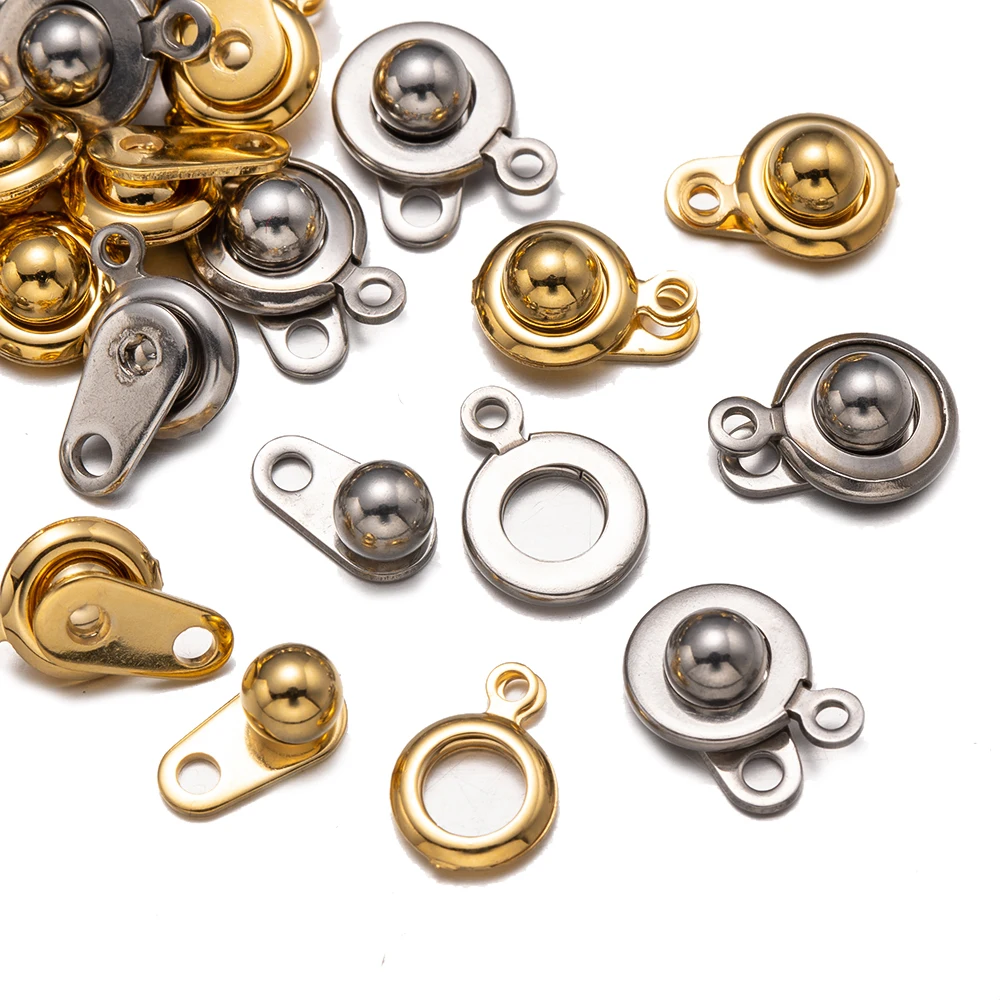 

10 Sets Golden Stainless Steel Snap Button Clasps Ball Fastener Hooks Connectors Necklace Bracelet DIY Jewelry Making Accessorie