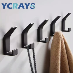 No Drilling Double Hook Black White Towel Hook For Bathroom Clothes Coat Hook Bedroom Robe Hook Livingroom Kitchen Accessories