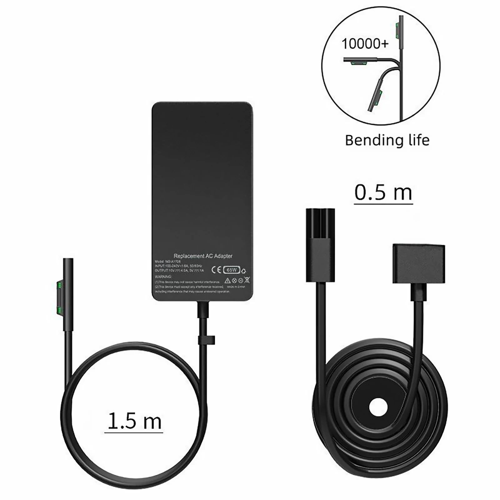 15V 4A 65W For Microsoft Surface Book Pro 4 5 6 7 X Power Supply Charger 1706 With AC Cable Fast Charge Charger With USB 5V 1A