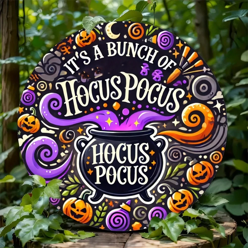 Hocus Pocus Halloween Letrero de aluminio redondo vintage de 7,8" - Decoración de bar, cafetería, granja, regalo navideño