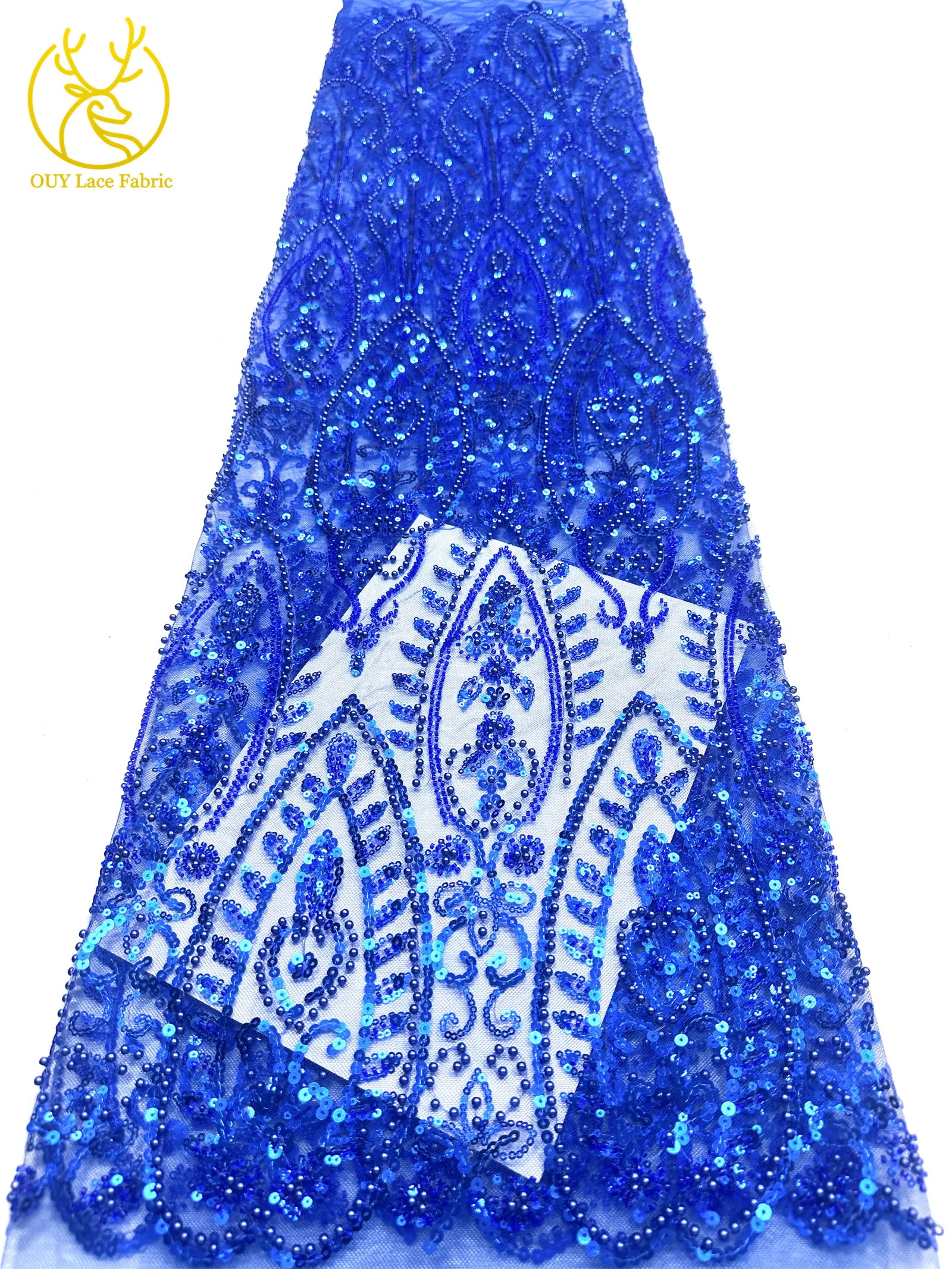 Afrikanischer Perlenstickerei-Spitzenstoff 2026 Neuestes Design Frankreich Nigeria Pailletten Tüll-Spitzenstoff für Damen Hochzeits- und Abendkleider – Detail 22