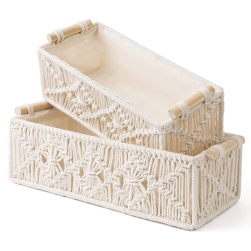 

HOT SALE Macrame Storage Baskets Decor Box Handmade Woven Decorative Countertop Toilet Tank Shelf Cabinet Organizer Boho Set Of