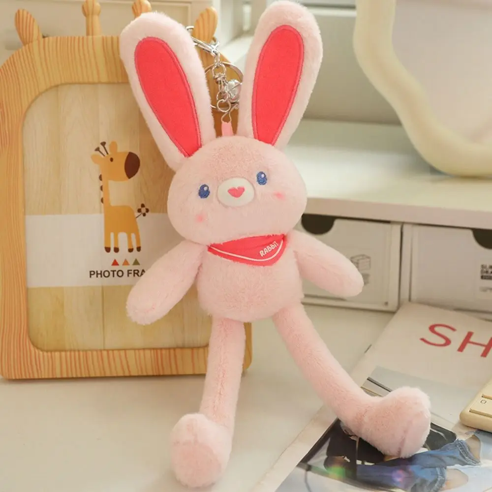 Pull Handle Rabbit Pulling Ears Rabbit Plush Toy Fun Interaction Long Legged Bunny Plush Keychain Pulling Ears Soft