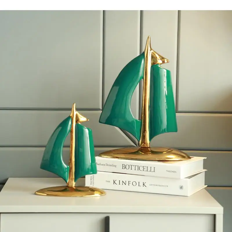 Ceramic Handicraft Ornaments Sailboat Ferry Golden Sailing Smooth Modern Home Decoration Accessories Desktop Crafts