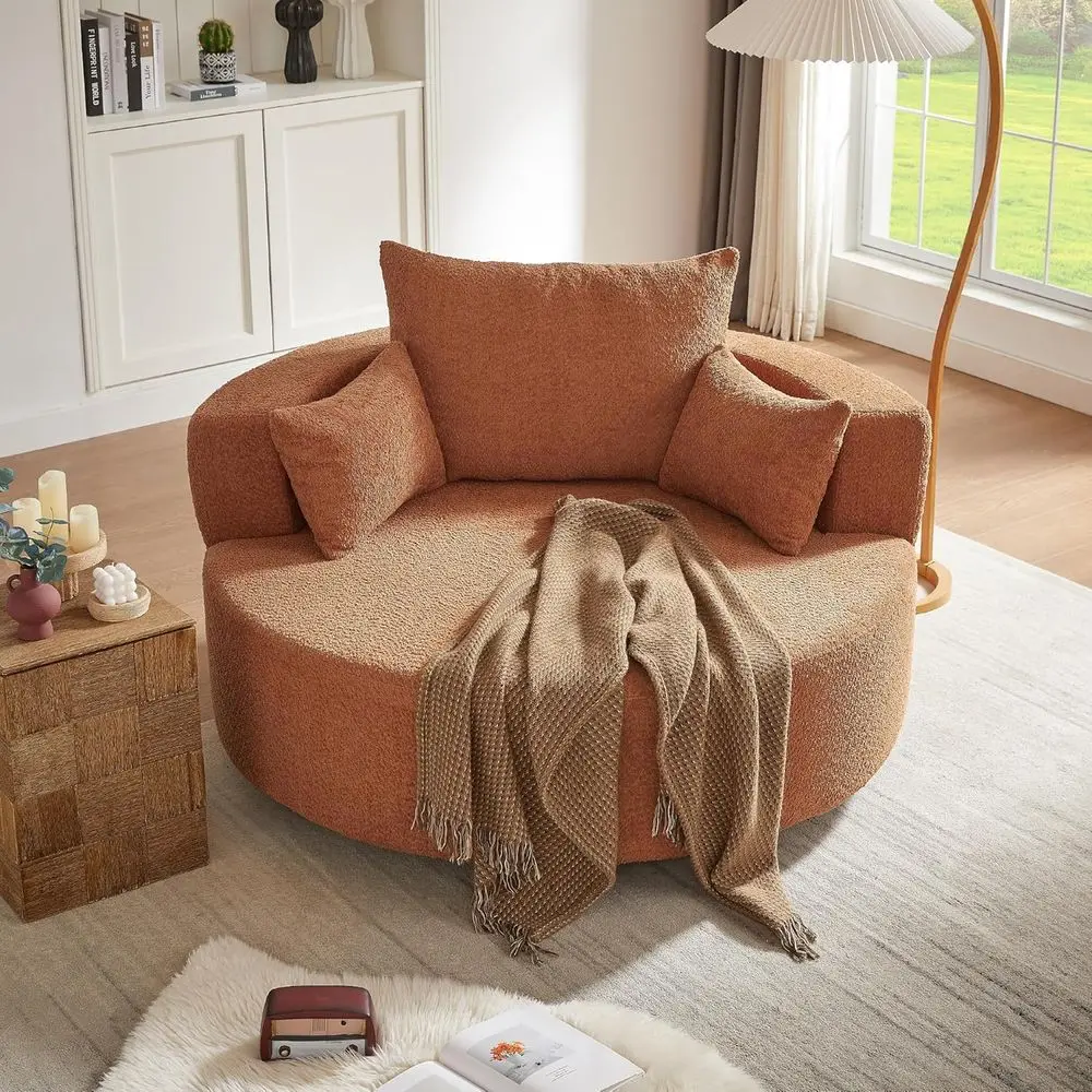 

Red Swivel Barrel Chair with 3 Removable Pillows for Living Room, Bedroom, Office, and Hotel