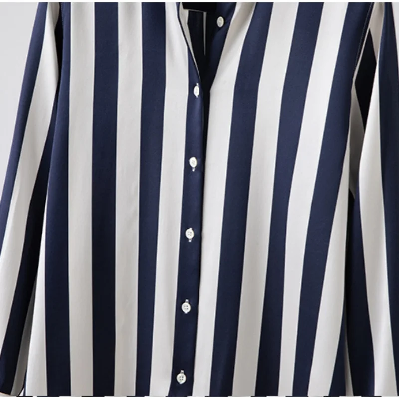 Birdtree، 9% التوت الحرير 7٪ دنة شريط بلوزة، المرأة الحرير تمتد الساتان التلبيب قمم، كم كامل قميص، 2025 جديد T5D627JF #3