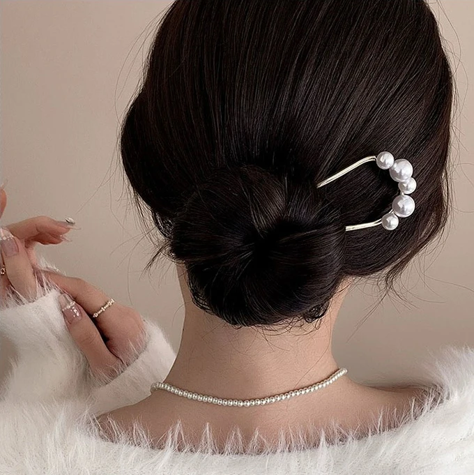 1/2pcs Vintage Pearl Hairpins Women Elegant U Shaped Hair Clips Korean Headwear Sticks Bun Minimalist Metal Forks Styling Tools