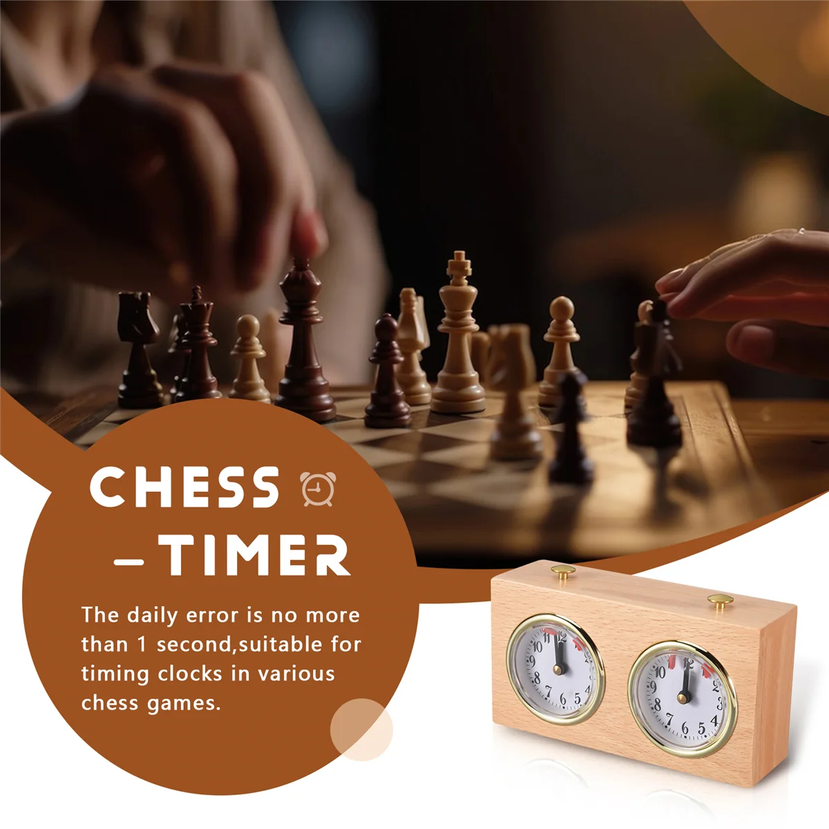 AB53 Chess Timer, Professional Digital Chess Clock, Wooden Count Up Down Chess Timer, Portable Chess Timer