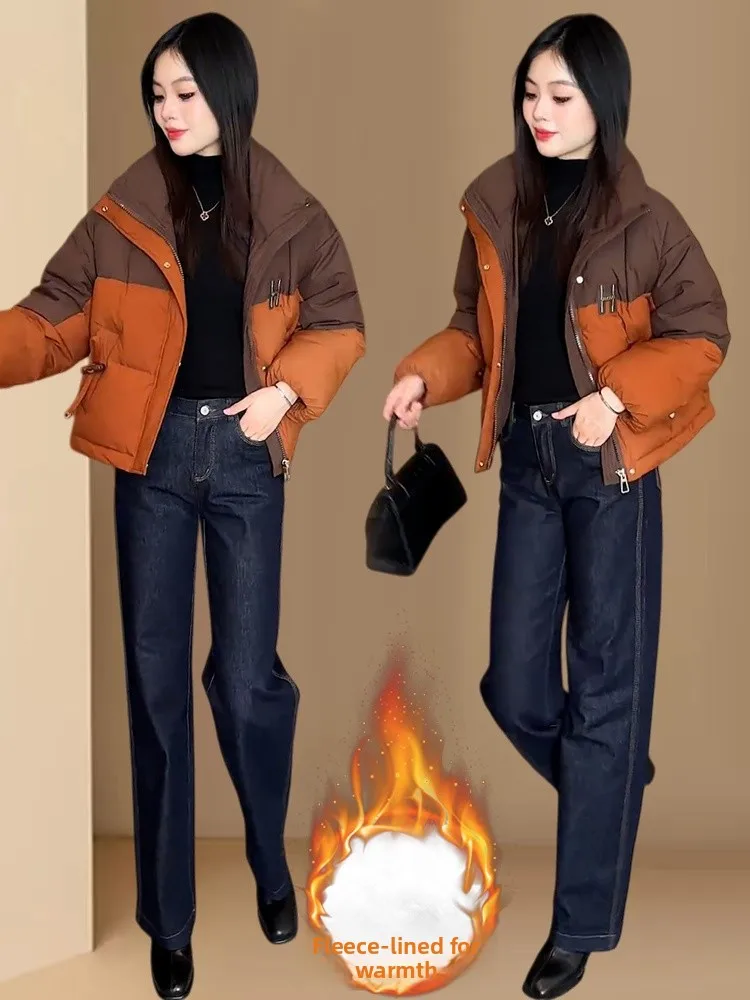 

Корейская женская зимняя куртка-пуховик больших размеров с хлопковым наполнителем, на флисовой подкладке, теплая, с длинными рукавами, модная верхняя одежда