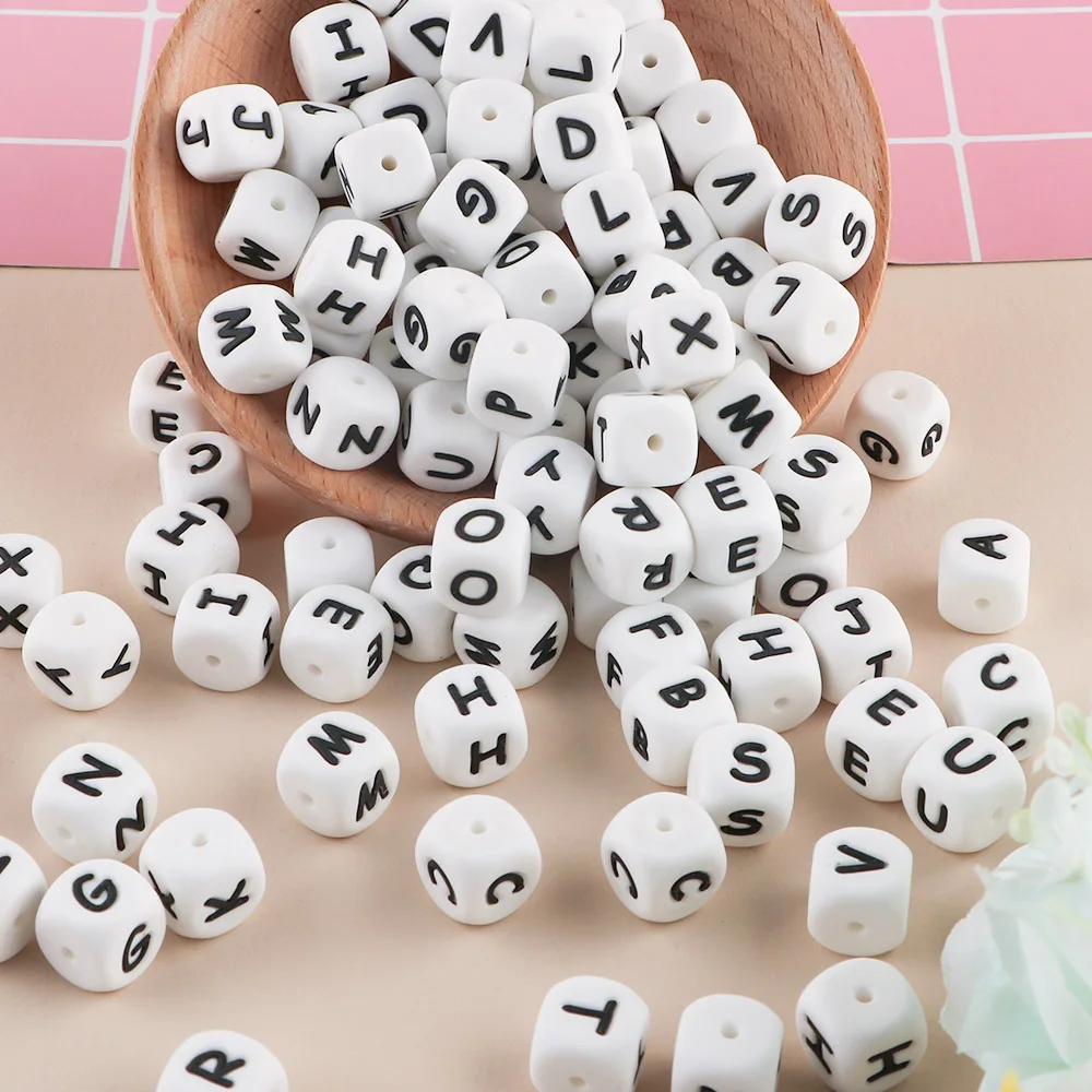 Sunrony 10pcs 12MM Silicone Letters Beads For Jewelry Making Pendant DIY For Necklace Jewelry Accessories