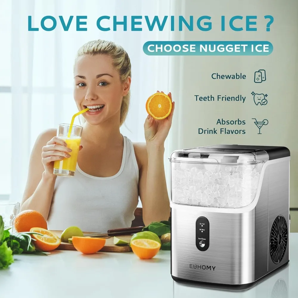 Nugget Ice Makers Countertop, Pebble Ice Maker Machine with 35lbs/24H Soft Ice, Self-Cleaning Sonic Ice Maker (Stainless Steels)