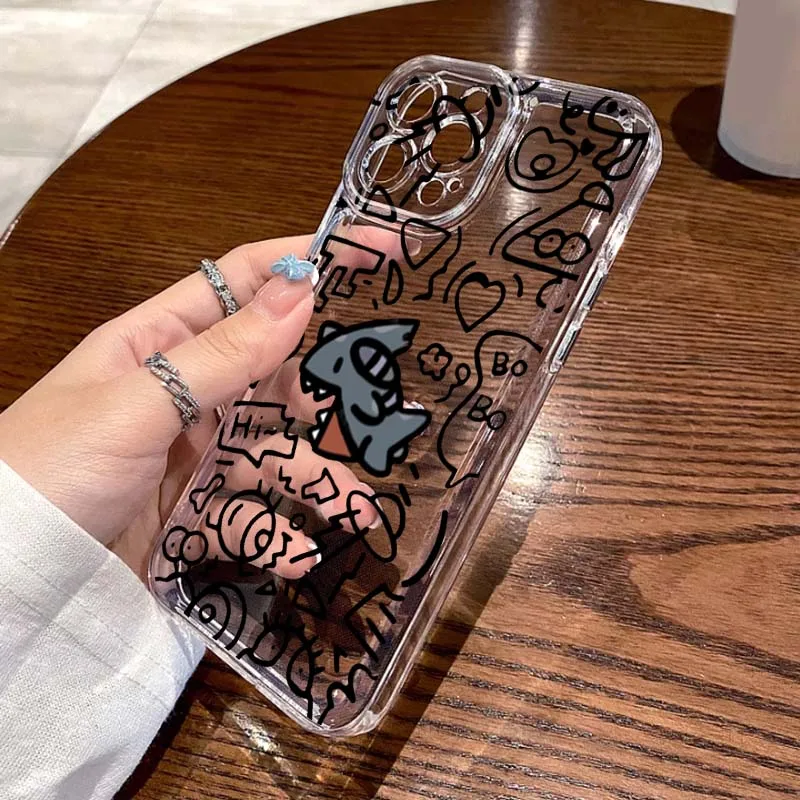 

Cat Shark Cartoon Line Popular For Apple iPhone 17 16 15 14 13 12 11 Air Pro Max Plus Mini Transparent Soft Phone Case