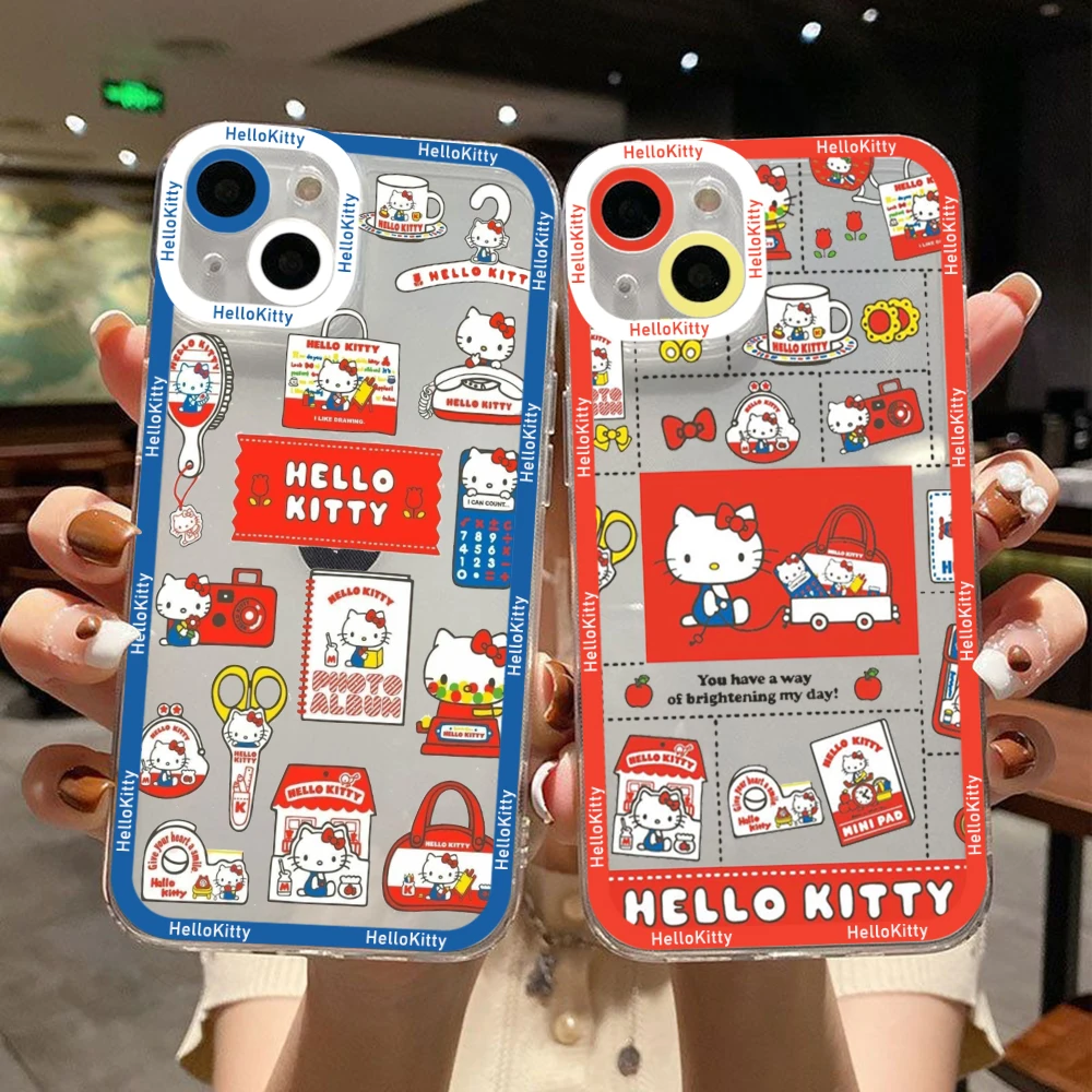 Aoger Sanrio Hello Kitty kuromi Phone Case for Apple iPhone 14 12 13 11 Pro Max Mini Funda Liquid Transparent Cover