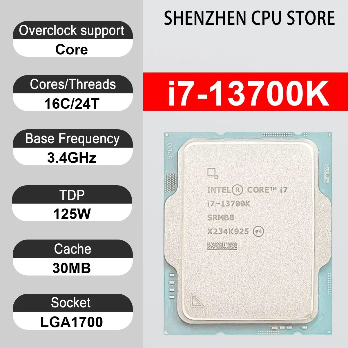 Intel Core i7-13700K 16C/24T  3.4GHz 125W 30MB Cache 10nm Raptor Lake DDR5-5600 / DDR4-3200 MHZ SRP7C LGA1700 UHD Graphics 770