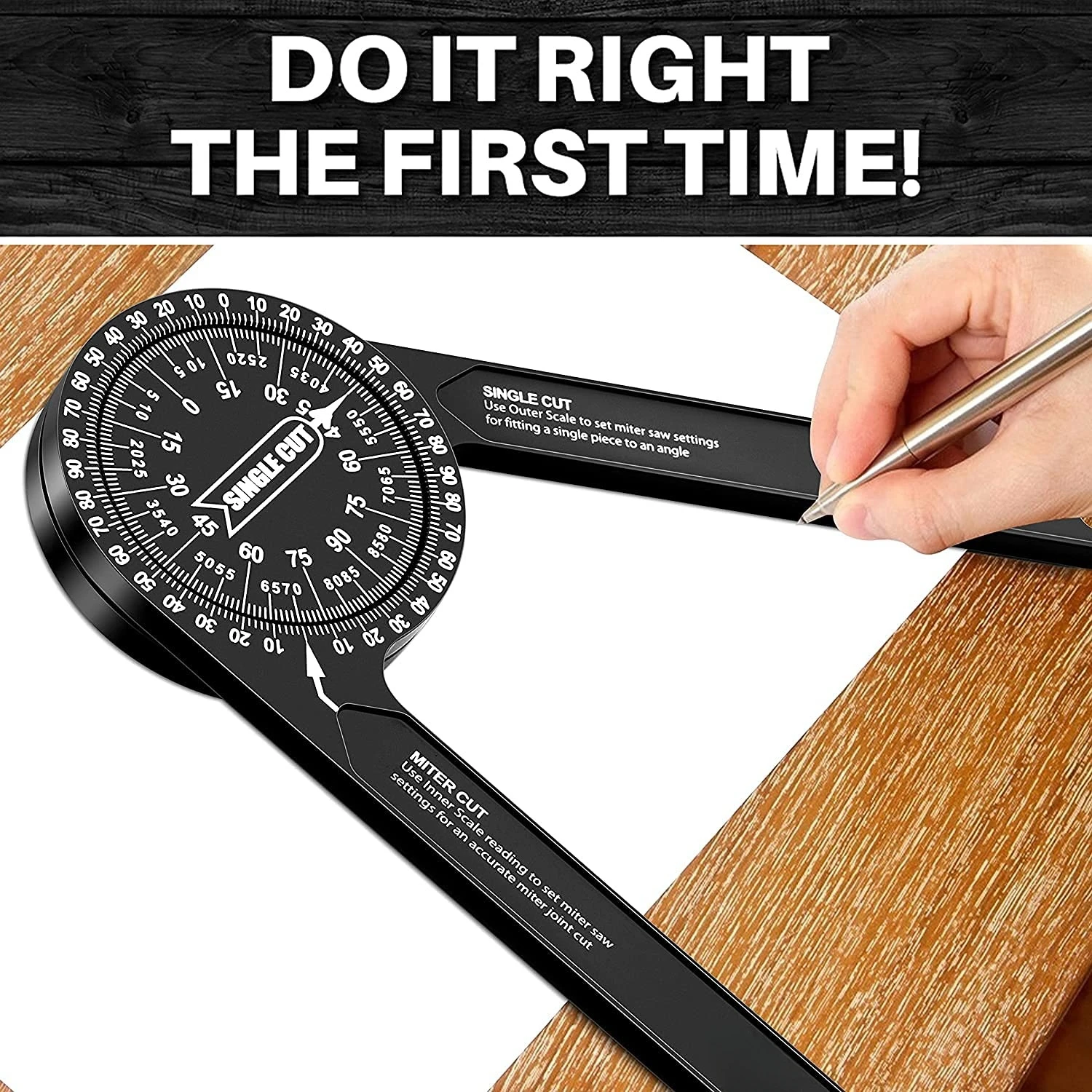 Miter Saw Protractor Featuring Precision Laser-Inside Outside Miter Angle Finder for Carpenters Plumbers and All Building Trades