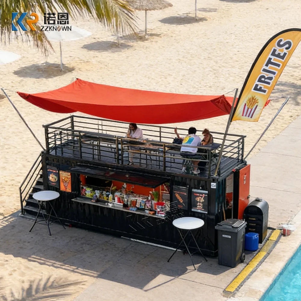 Outdoor container  Food Trailer Minimalist Modern Design Large Transparent Glass Windows Open Sales Window Dual-Wheel Towable
