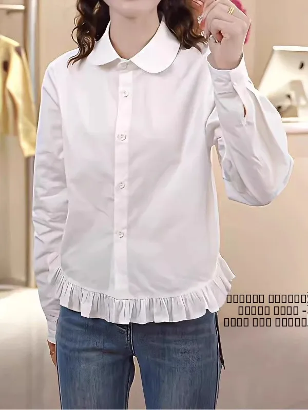 

Женская блузка больших размеров с длинным рукавом, плиссированная, с отложным воротником, весенняя, модная, омолаживающая, многослойная одежда