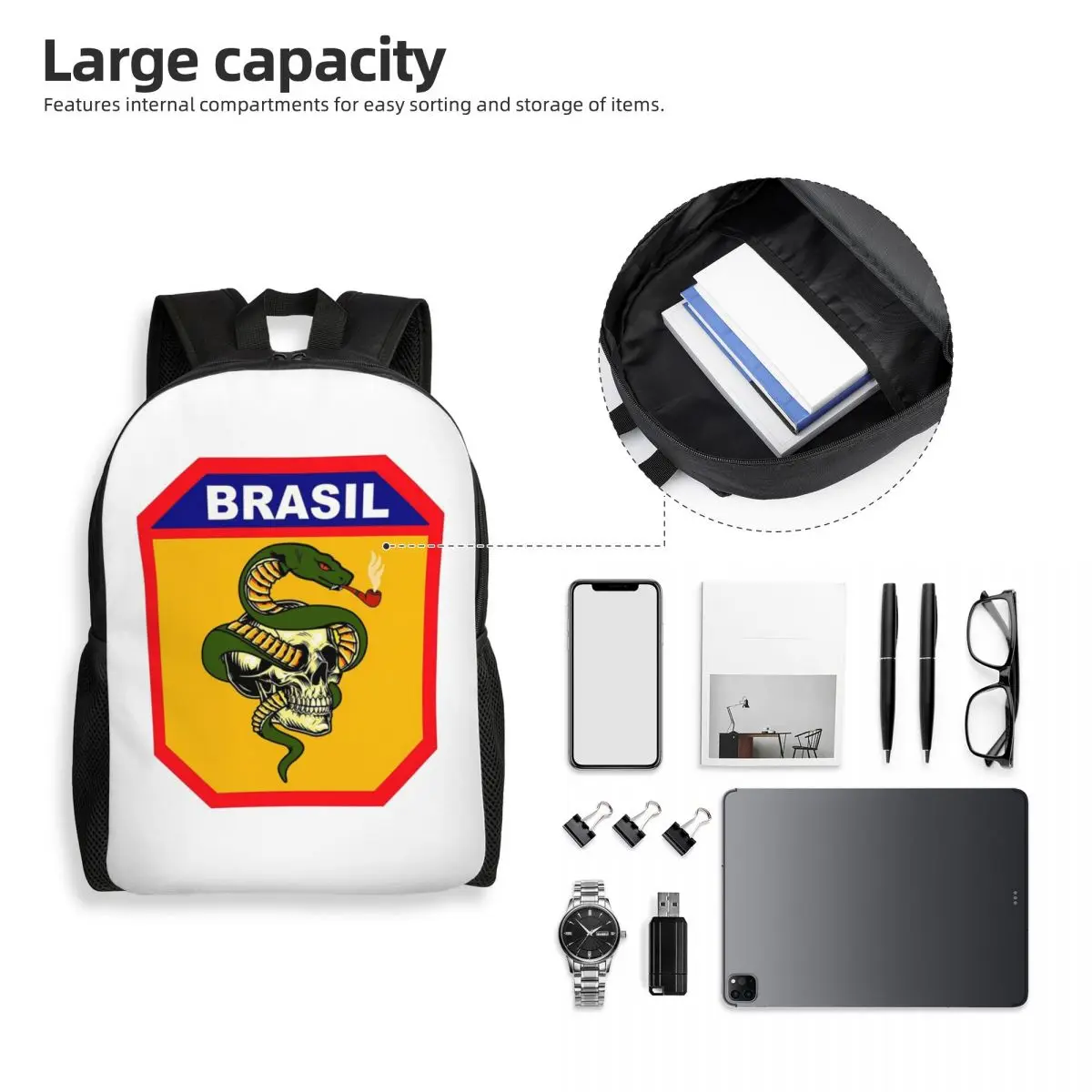 The Smoking Snake Brazilian Expeditionary Force Pacht Backpack Student Boys Girls BookBag School Bag Laptop Shoulder Bags