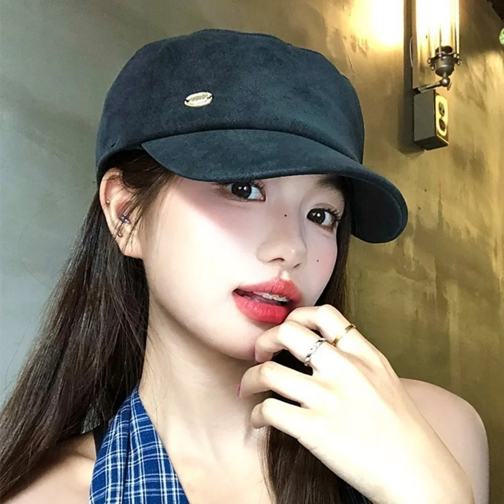 

Korean Vintage Suede Beret Y2k Flat Brim Painter Berets Artist Versatile Beanie Cap Streetwear