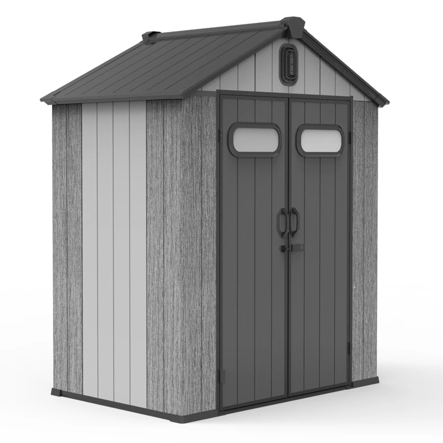 6x4FT Outdoor Resin Storage Shed with Transparent Windows and Louvered Vents, Plastic Tool Shed with Double Lockable Doors and