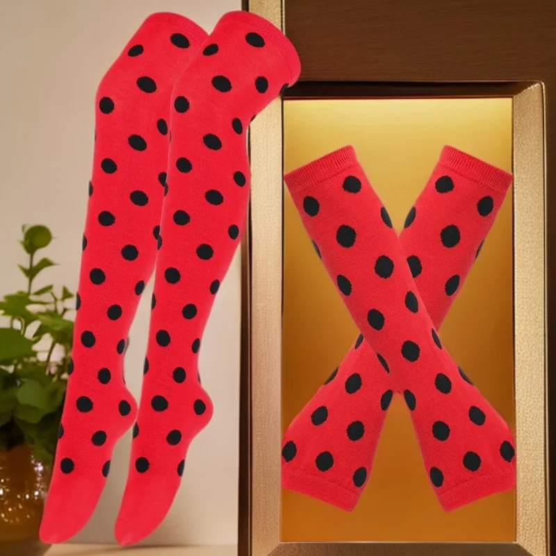 크리스마스 무당벌레 십대 의상 - 무당벌레 장갑, 양말, 어린이용 물방울 무늬 스타킹 - 코스프레 곤충 액세서리 세트