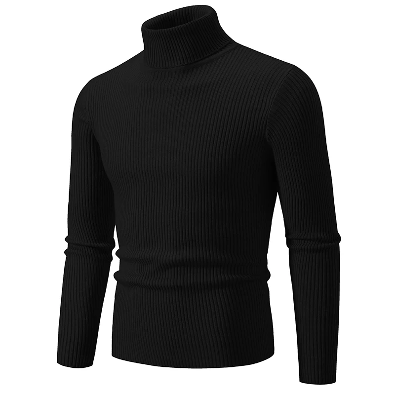 Outono inverno masculino fino ajuste camisola de gola alta moda quente pulôveres de malha masculino estilo coreano cor sólida casual blusas de malha