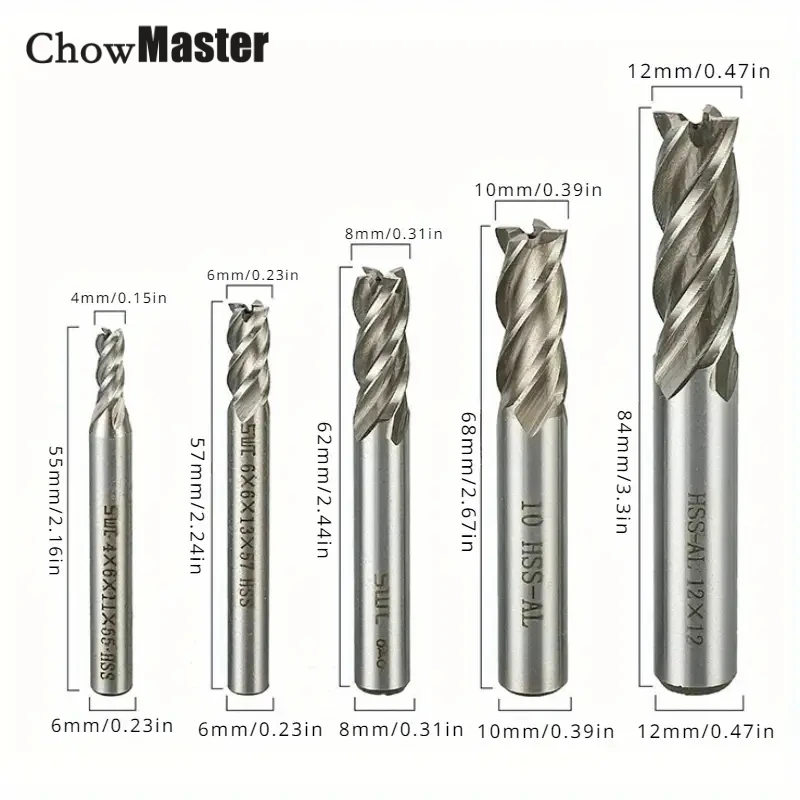 

Chowmaster HSS-AL Набор 4-флейтовых концевых фрез 1,5-12 мм Фреза с прямым хвостовиком Режущие инструменты с ЧПУ для металла