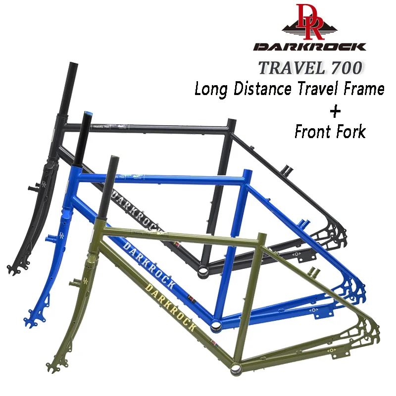 DARKROCK-CRMO-Steel Bicycle Frame, Travel 700C, Long Distance, Front Fork, Leisure, Touring, Gravel, Mountain, Road