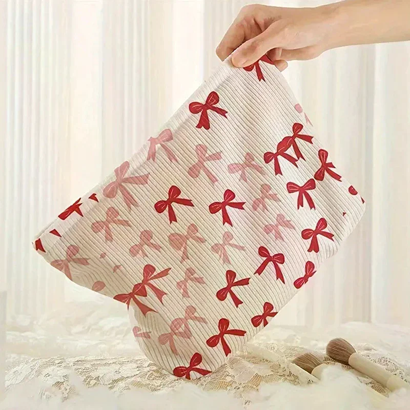 حقيبة مكياج بسحاب مطبوعة بنمط القوس بتصميم بسيط، حقيبة تخزين مستحضرات التجميل خفيفة الوزن ومتعددة الوظائف