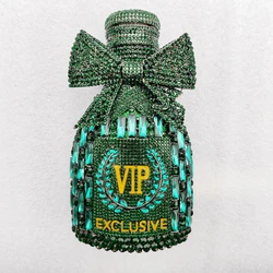 Borsa per bottiglia con fiocco verde Champagne Women Wedding Pures borse di cristallo di lusso borse strass VIP Wheat Ear Pattern Prom Dinner Bag