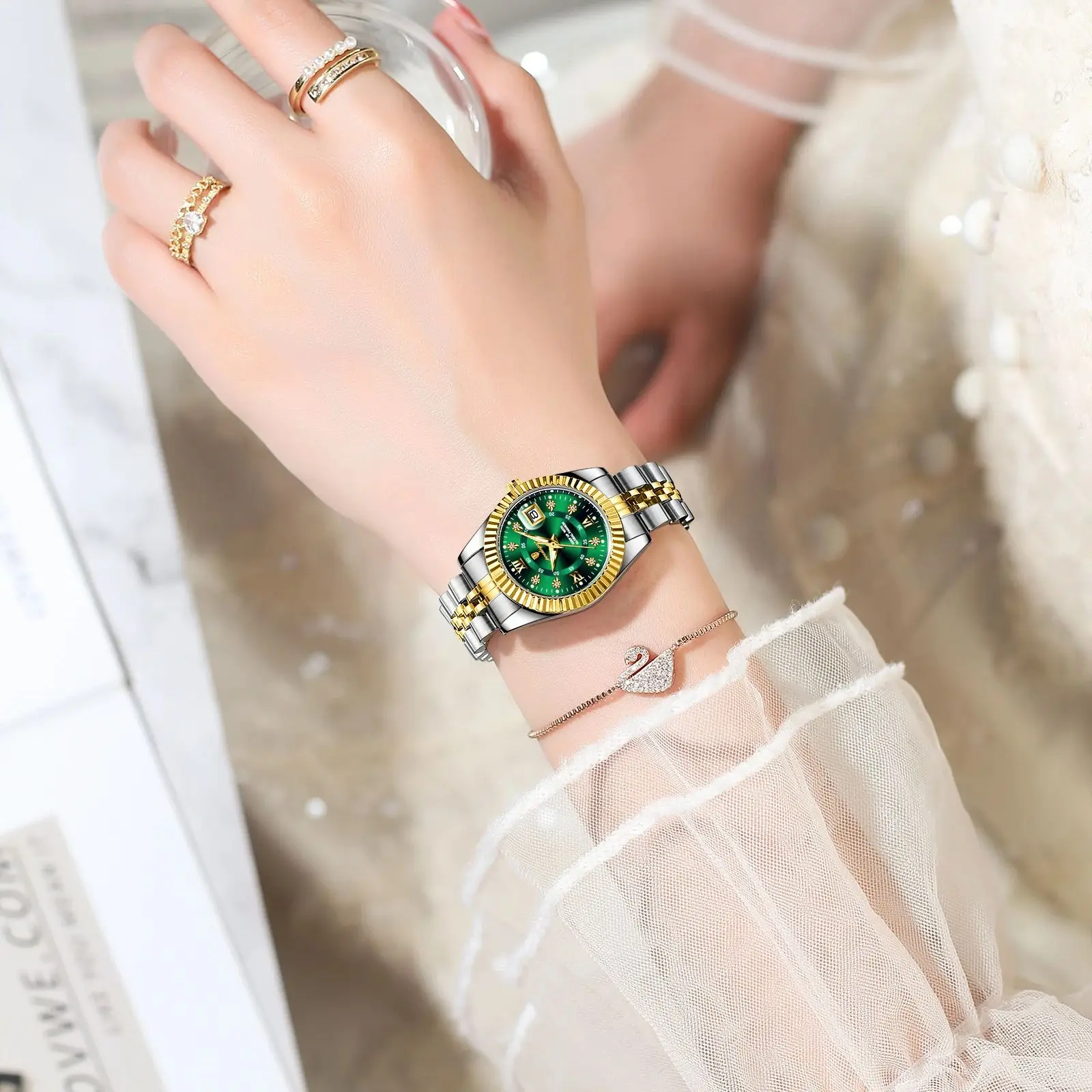 POEDAGAR, reloj de pulsera de lujo para mujer, resistente al agua, fecha luminosa, reloj informal para mujer, relojes de cuarzo de acero inoxidable a la moda para mujer