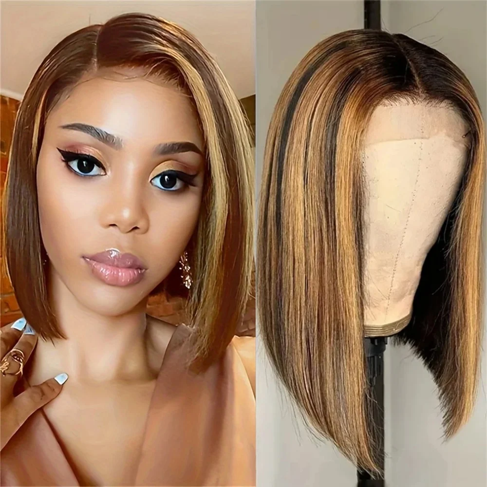 

Highlight Color Short Bob Wigs Straight 13x4 HD Lace Frontal Glueless Brazilian Wigs 360 Full Lace Wigs For Women Party Cosplay