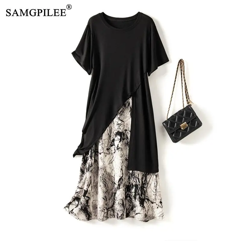 

Sets For Woman 2 Pieces 2024 New Design Irregular Black Split Tops Vintage Floral Skirt Summer Two Piece Elegant Women's Sets